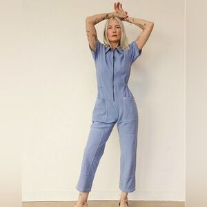 Noble Utility Jumpsuit in dusty blue color